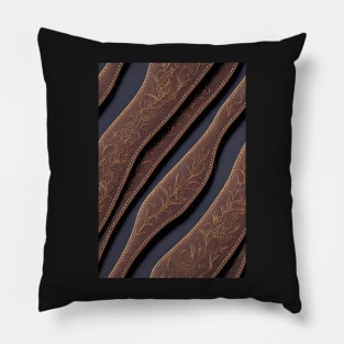 Dark Brown Ornamental Leather Stripes, natural and ecological leather print #64 Pillow