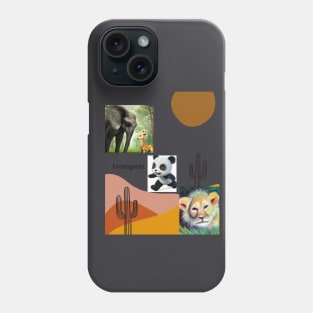 Lifelike Digital Art Animal Prints: Baby Elephant, Giraffe, Panda Bear, and Lion Phone Case