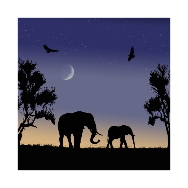 elephants at dawn by poupoune