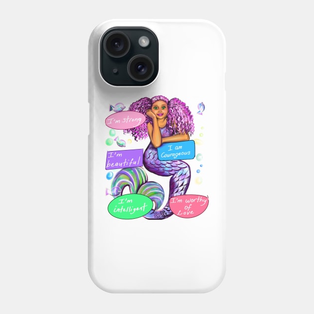 Positive Affirmations African American mermaid inspirational Phone Case by Artonmytee