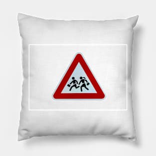 Triangular warning 'children crossing' school road traffic sign Pillow