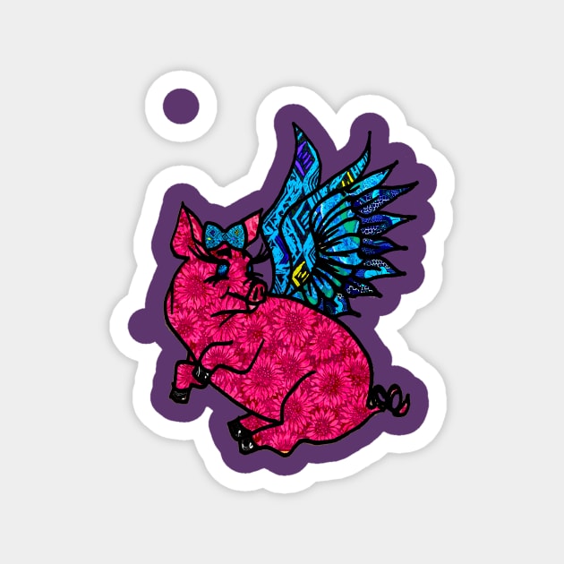 Floral Flying Pig Magnet by artbyomega