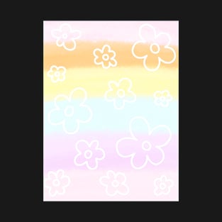 Pastel Rainbow with White Outlined Flower Cartoons, made by EndlessEmporium T-Shirt