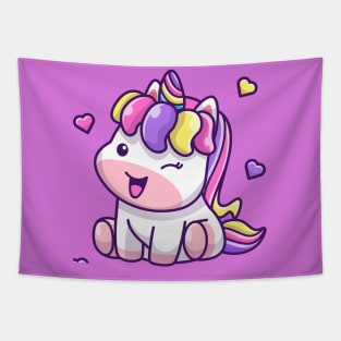 Cute Unicorn Sitting Cartoon Tapestry