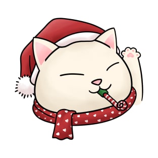 Meowy Christmas Cute Cat wearing Santa hat T-Shirt