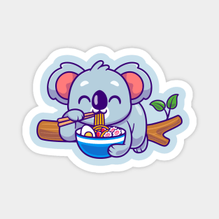 Cute Koala Eating Ramen On Branch Cartoon Magnet