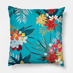 Frangipani lily palm turquoise Pillow