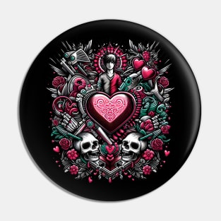 Gothic Romance: A Heart of Skulls and Roses Pin