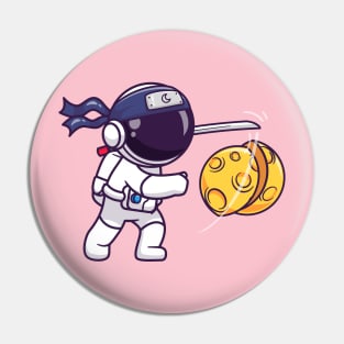 Cute Astronaut Ninja Slash Moon With Sword Cartoon Pin