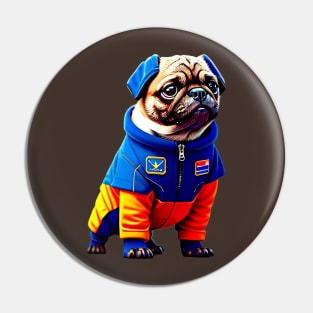 Cute Pug in Orange Space Suit - Adorable Dog Astronaut Design Pin