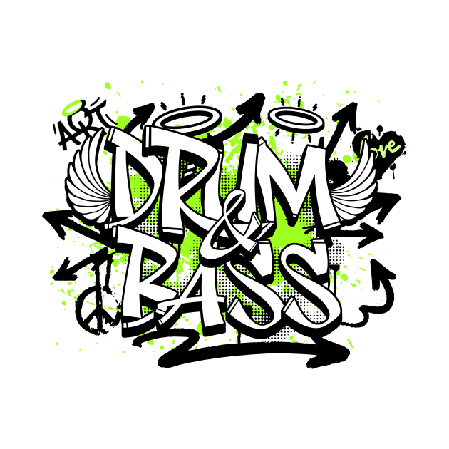 DRUM & BASS  - Graffiti Steez (Lime/black) by DISCOTHREADZ 