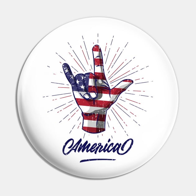 I Love You Hand Sign Gesture USA American Flag Cute Pin by teeleoshirts