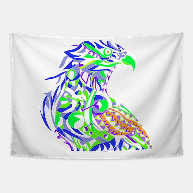 white mecha peregrine falcon halcon ecopop in mexican techno organic tribal totonac patterns Tapestry by jorge_lebeau