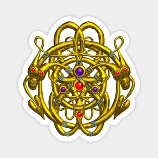 TWIN DRAGONS Gold Celtic Knots with Gemstones Fantasy Jewel Magnet