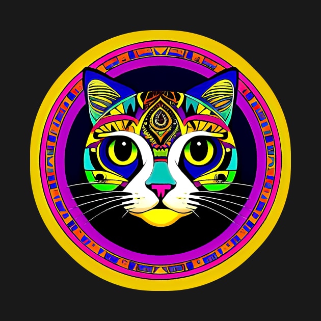 Esoteric Hippie Cat Inside A Colorful Mandala by funfun