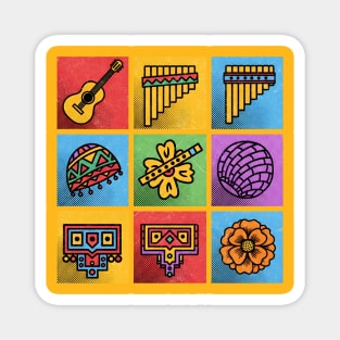 Hispanic Heritage Icons - Latin Music Guitar & Pan Flute Design Magnet