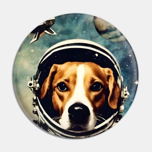 Astronaut Dog in Space Vintage Surreal Collage Art Pin