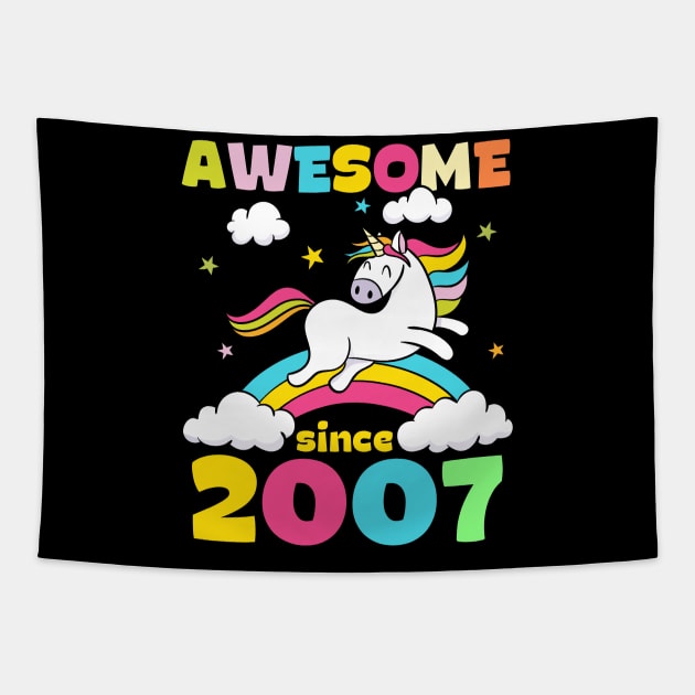 Cute Awesome Unicorn Since 2007 Funny Gift Tapestry by saugiohoc994