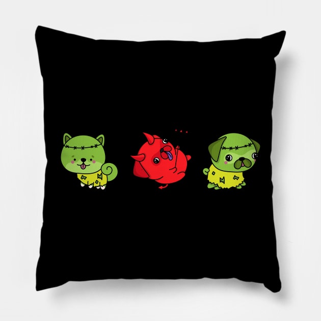 Adorable Zombie Dogs, Halloween Gift Pillow by Tourmaline