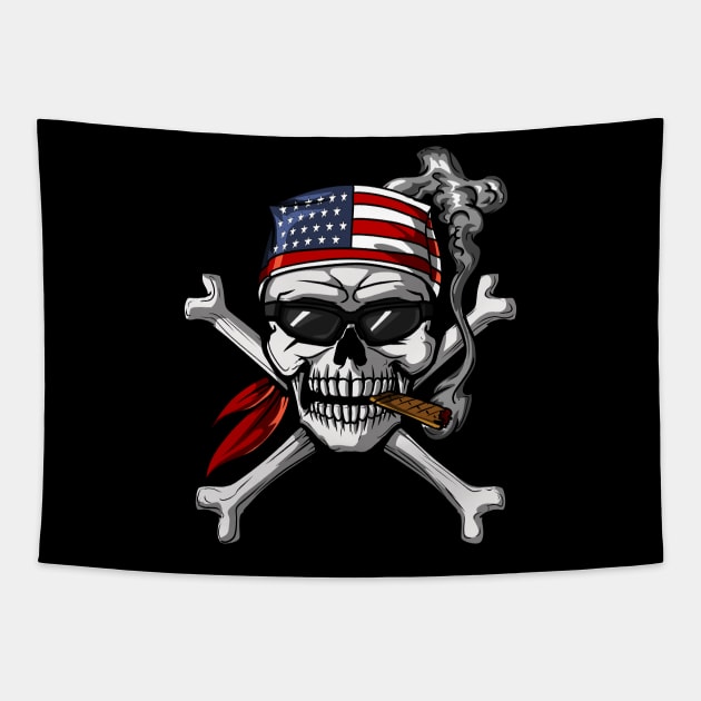 Pirate Skull American Flag Crossbones Tapestry by underheaven