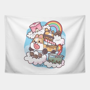 Boba Tea Corgi Space Shuttle Rainbow Tapestry