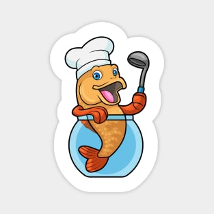 Fish in Glass as Cook with Soup spoon Magnet