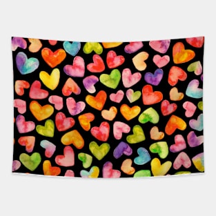 Colorful Watercolor Hearts Tapestry