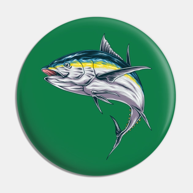 Yellow Blue Tuna Fish Pin by Mako Design 