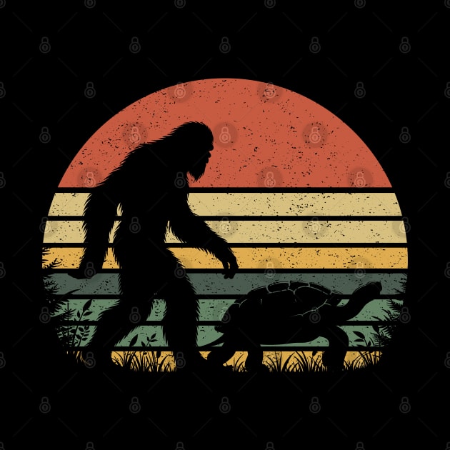 Bigfoot Walking With a Turtle Vintage Distressed Sunset Hiking by Cuteness Klub