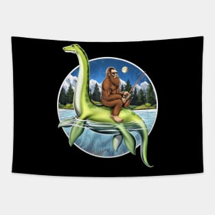 Bigfoot Loch Ness Fishing Tapestry