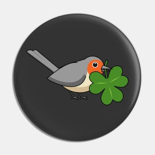 Cute Robin with Shamrock Clover Cartoon Pin