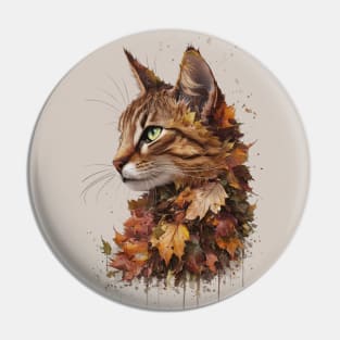 Orange Cat Fall Leaves Illustration Pin