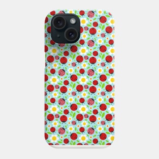 Flowers and Red Ladybugs Phone Case