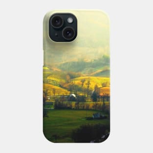 View from top on a hilly landscape with forests in the background Phone Case