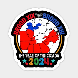 Cicada Brood USA Map Tsunami Bugs Brood XIX Brood XIII 13 Year Of The Cicada 2024 Magnet