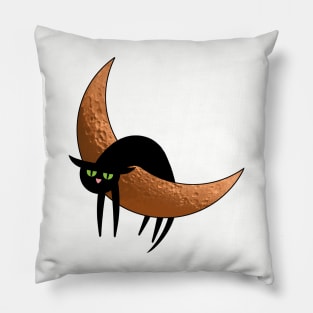 Sad Black Cat Hanging on the Moon Pillow