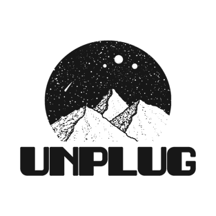 UNPLUG Mountain Range Night Sky Full Of Stars With A Full Moon And Falling Star T-Shirt