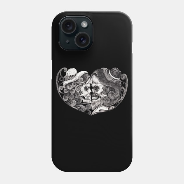 Sugar skull couple lovers day of the dead. Phone Case by Jiewsurreal