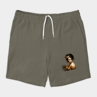 The woman image features an artistic depiction of a person Shorts