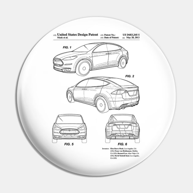 Tesla Model X Patent Black Pin by Luve