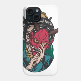 Hand drawing skull with oni mask Phone Case