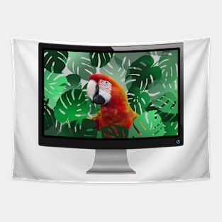Macaw Bird Monstera Leaves Tapestry