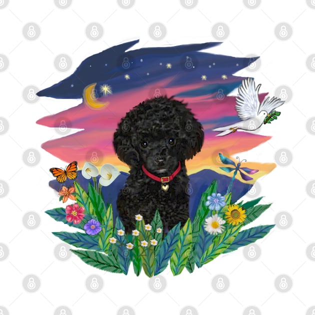 Black Toy Poodle in Mountain Twilight by Dogs Galore and More