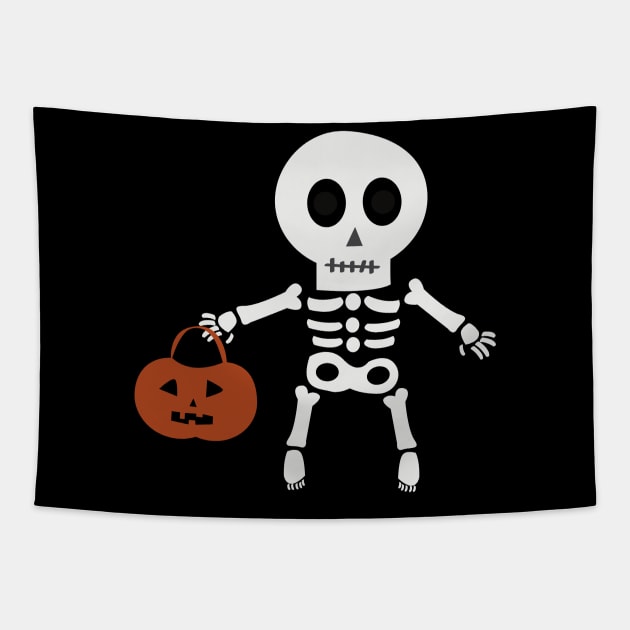 Cute Skeleton Holding Pumpkin Basket Tapestry by Hssinou