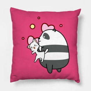 Cute Panda Loves Kiity - Adorable Panda - Kawaii Panda Pillow