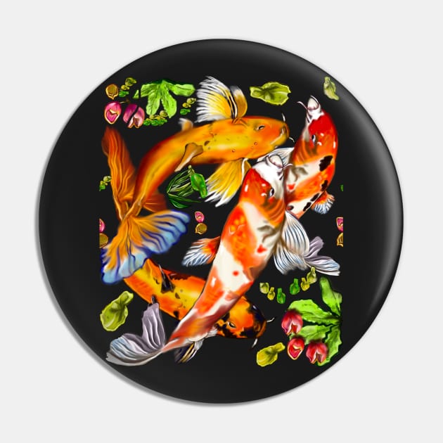 Best fishing gifts for fish lovers 2022. Koi fish swimming in a koi pond Pattern Pin by Artonmytee