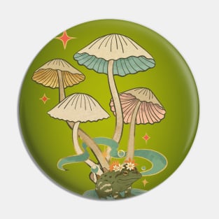 Vintage Mushrooms with Frog Pin