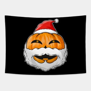 Pumpkin With Santa Beard And Hat Christmas Hallowxmas Tapestry