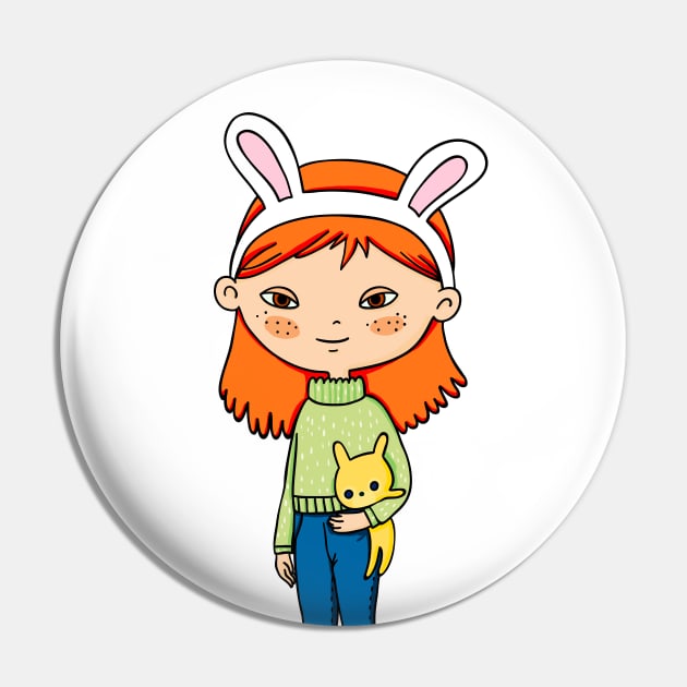 Cute girl with rabbit ears Pin by InshynaArt