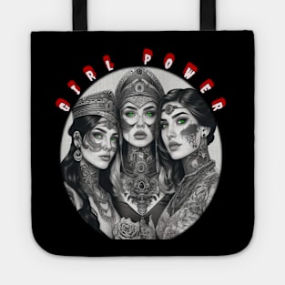 Girl power, green eyed tattooed graduates Tote